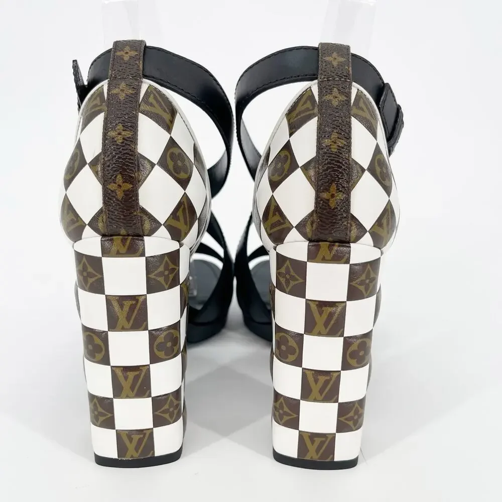Louis Vuitton Black Monogram Damier Tressage Matchmake Check Heel Sandals EU 37